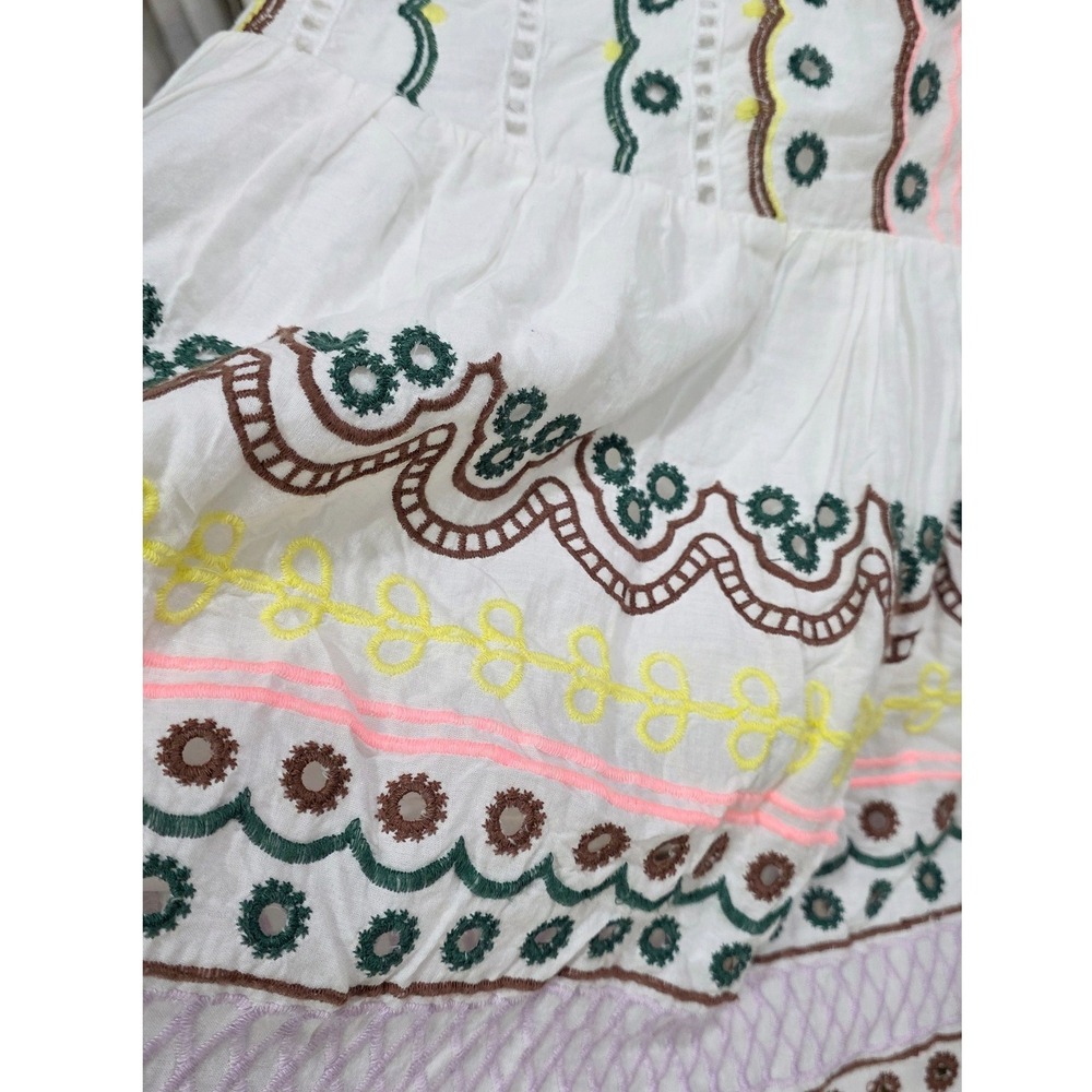 Bohme Embroidered Midi Dress Women S White Eyelet Puff Sleeve Smocked - Picture 8 of 16